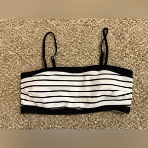 Black and White Striped Bandeau Swim Top